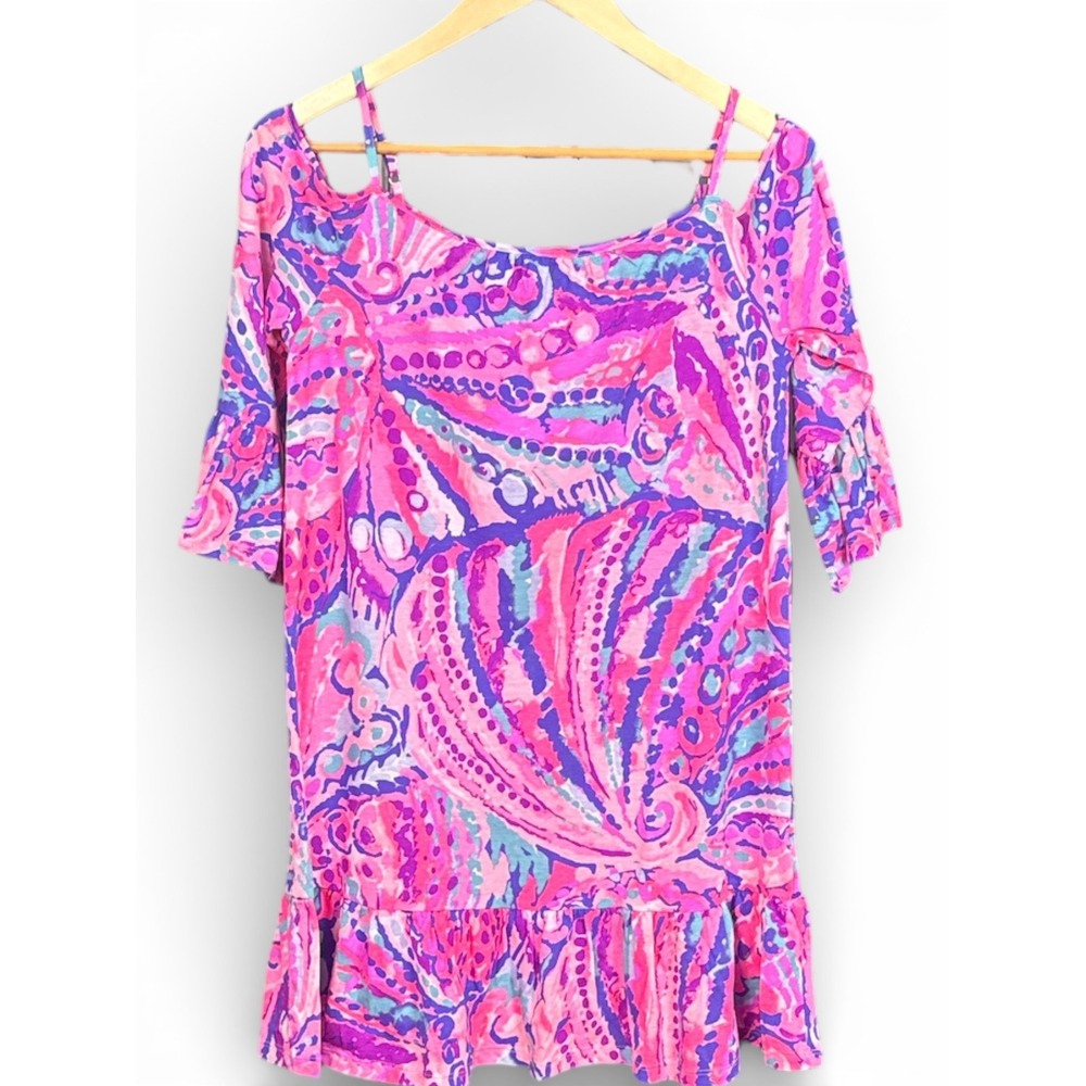 Lilly Pulitzer Mini Alanna Dress Girls XL 12-14 Colony Coral Shell Print NWT
